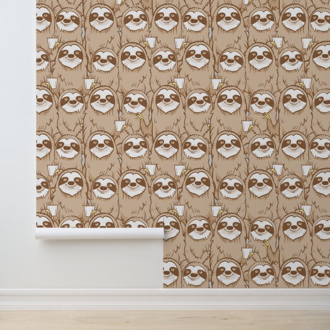Sloths & Coffee Pattern Wallpaper (Application)