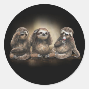 Sloths Drinking Wine Sarcastic Gift For Wine Lover Classic Round Sticker