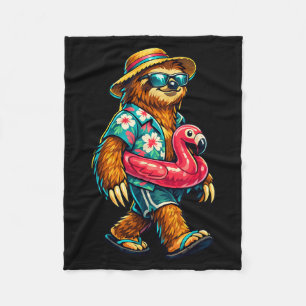 Sloths Flamingo Pool Float Hawaii Surfing Summer Fleece Blanket