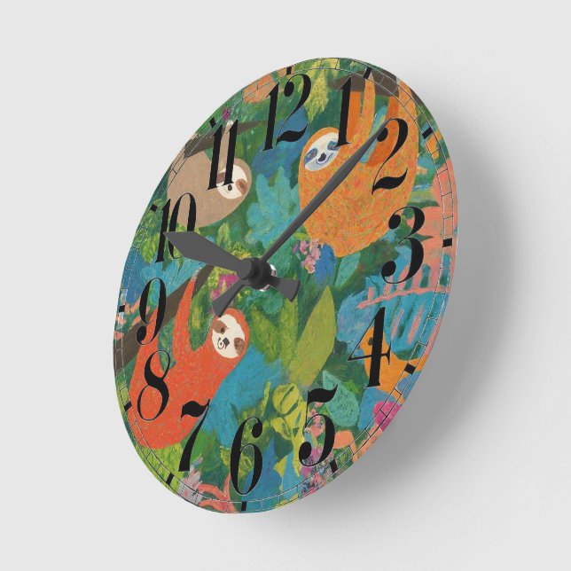 Sloths Hanging out in Trees Throw Pillow Round Clock (Angle)