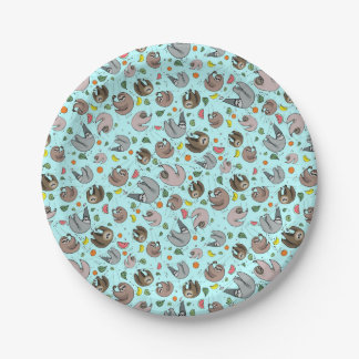 Sloths in Blue Paper Plate