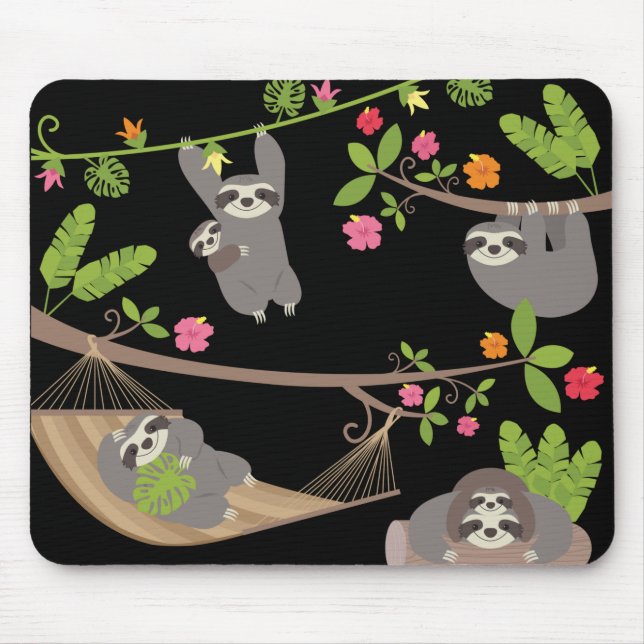 Sloths on Black Background Mouse Pad (Front)