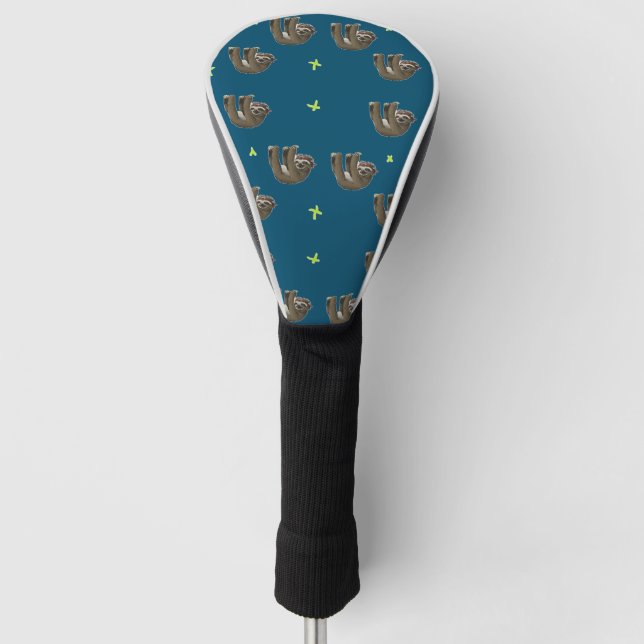 sloths pattern on blue golf head cover (Front)