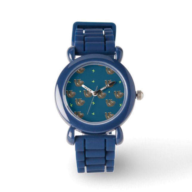 sloths pattern on blue watch (Front)