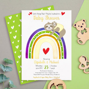 Sloths Rainbow Hearts Cute Baby Shower Real Gold