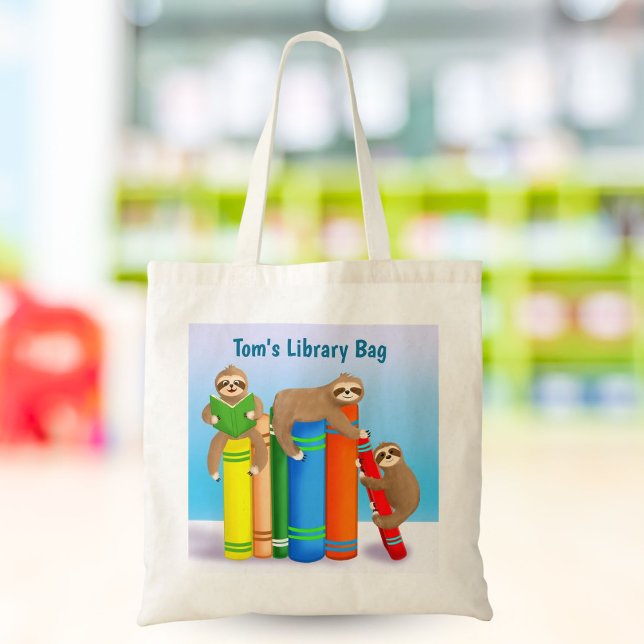 Sloth's Reading Books Personalise Library  Tote Bag (Creator Uploaded)