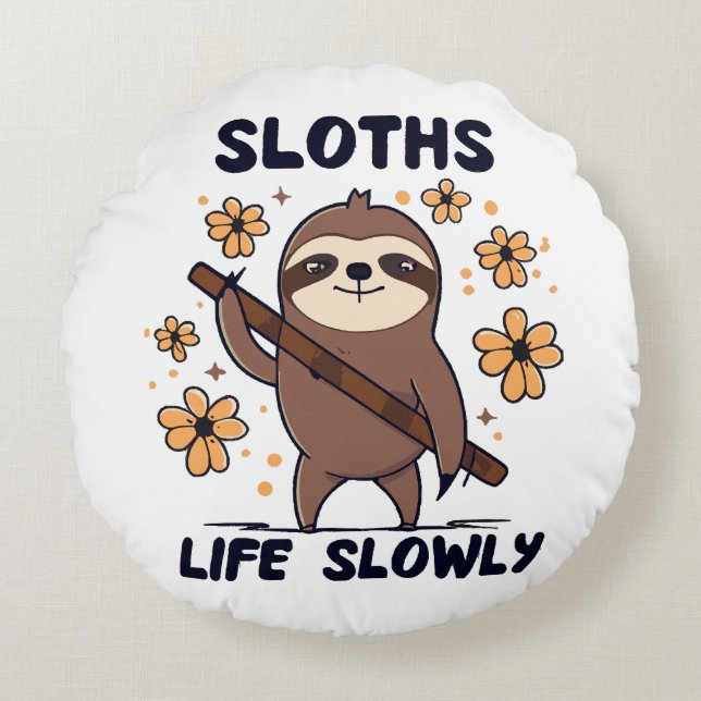 Sloths Taking Life Slowly Round Cushion (Front)