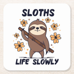 Sloths Taking Life Slowly Square Paper Coaster
