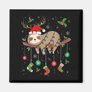 Sloths Xmas Lighting Reindeer Santa Hat Sloth Chri Magnet