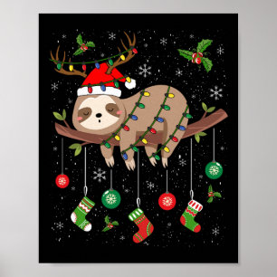 Sloths Xmas Lighting Reindeer Santa Hat Sloth Chri Poster