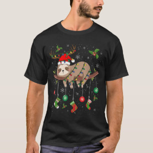 Sloths Xmas Lighting Reindeer Santa Hat Sloth Chri T-Shirt