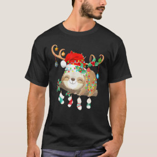 Sloths Xmas Lighting Reindeer Santa Hat Sloth Chri T-Shirt