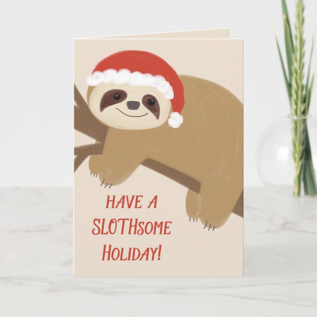 Slothsome Holiday Sloth Christmas Greeting Card (Front)