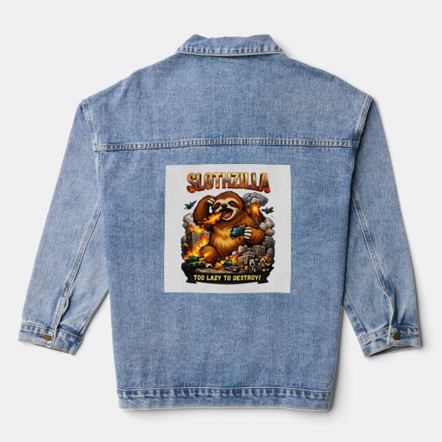 Slothzilla Too Lazy to Destroy,Funny Kaiju Monster Denim Jacket (Back)