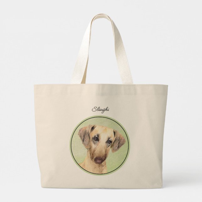 Sloughi Painting Golden Sand Cute Original Dog Art Large Tote Bag (Back)