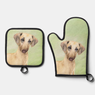 Sloughi Painting Golden Sand Cute Original Dog Art Oven Mitt & Pot Holder Set