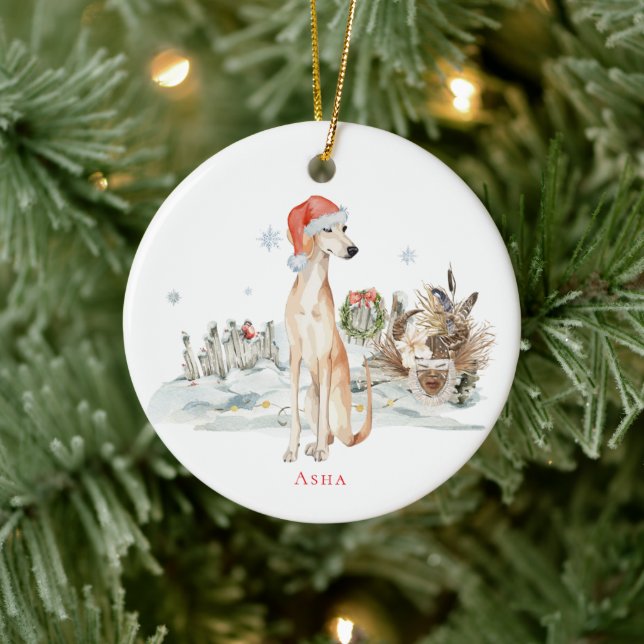 Sloughi Watercolor Dog | Monogram Ceramic Ornament (Tree)