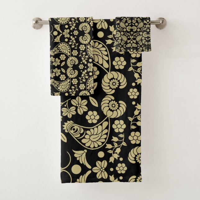 Slovak Country Folk Art Bath Towel Set (Insitu)