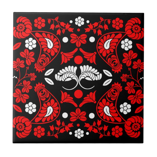 Slovak Country Folk Art Ceramic Tile (Front)