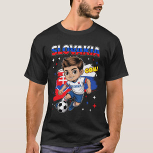 Slovakia Kid Goal Cartoon Slovenska Slovakian Flag T-Shirt