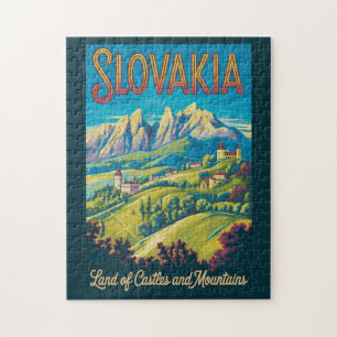 Slovakia Skyline Illustration Travel Art Vintage Jigsaw Puzzle