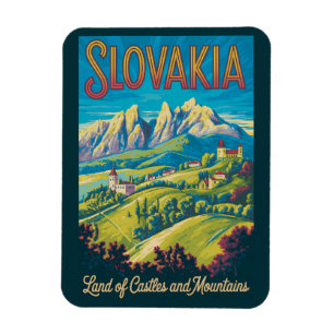 Slovakia Skyline Illustration Travel Art Vintage Magnet