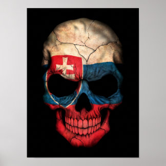 Slovakian Flag Skull on Black Poster