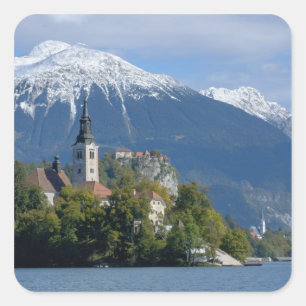 Slovenia, Bled, Lake Bled, Bled Island, Bled Square Sticker