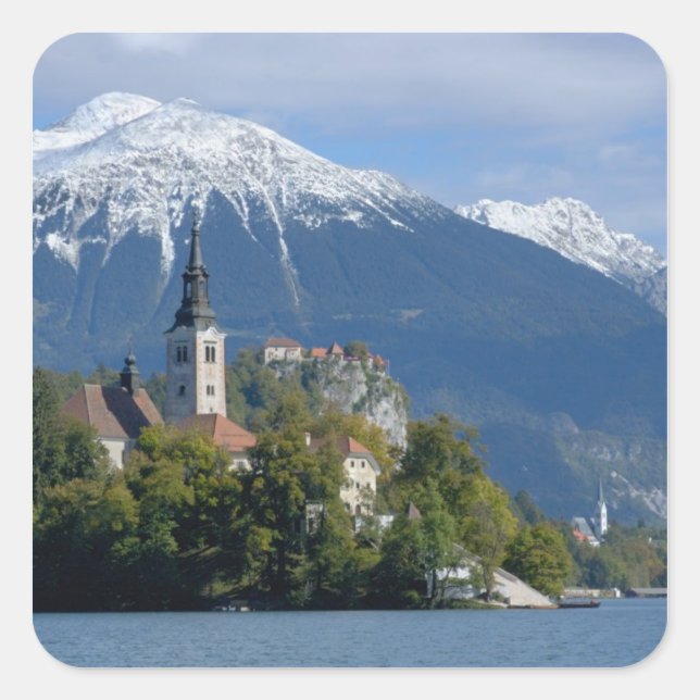 Slovenia, Bled, Lake Bled, Bled Island, Bled Square Sticker (Front)