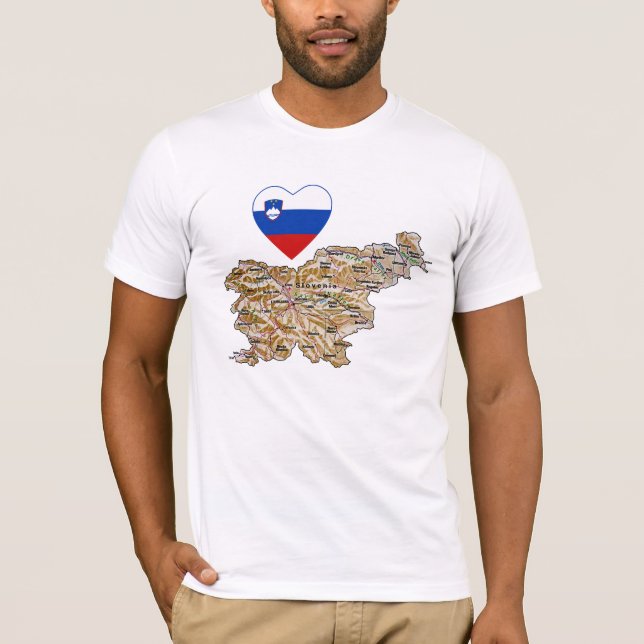 Slovenia Flag Heart and Map T-Shirt (Front)