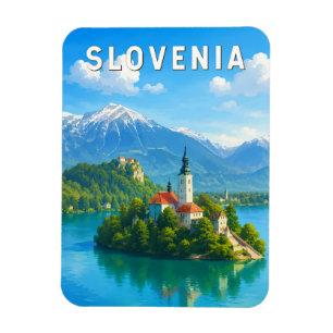 Slovenia Illustration Travel Art Vintage Magnet
