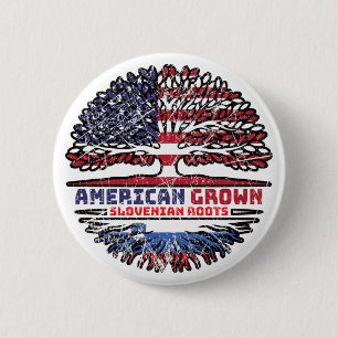 Slovenia Slovenian American USA Tree Roots Flag 6 Cm Round Badge