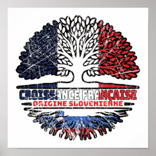 Slovenia Slovenian French France Tree Roots Flag Poster