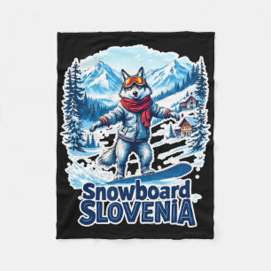 Slovenia Snowboarding Wolf With Mountains  Fleece Blanket