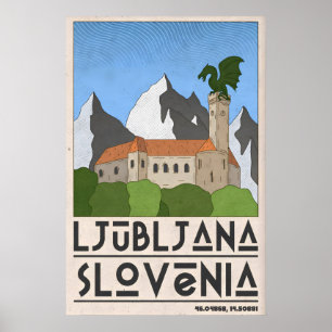 Slovenia Travel Poster Ljubljana Castle Tower