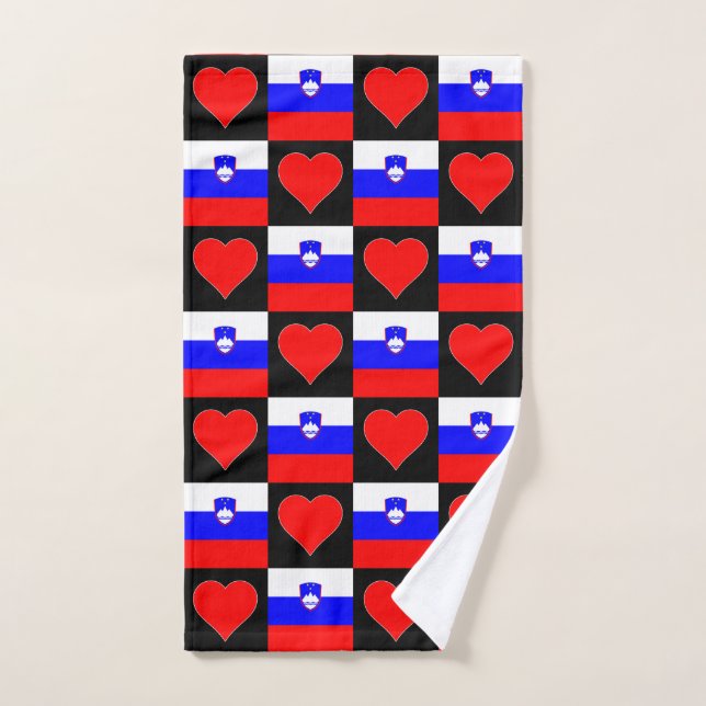 Slovenian Flag and Heart Pattern Slovenia Pride Hand Towel (Hand Towel)