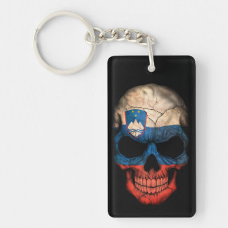 Slovenian Flag Skull on Black Key Ring