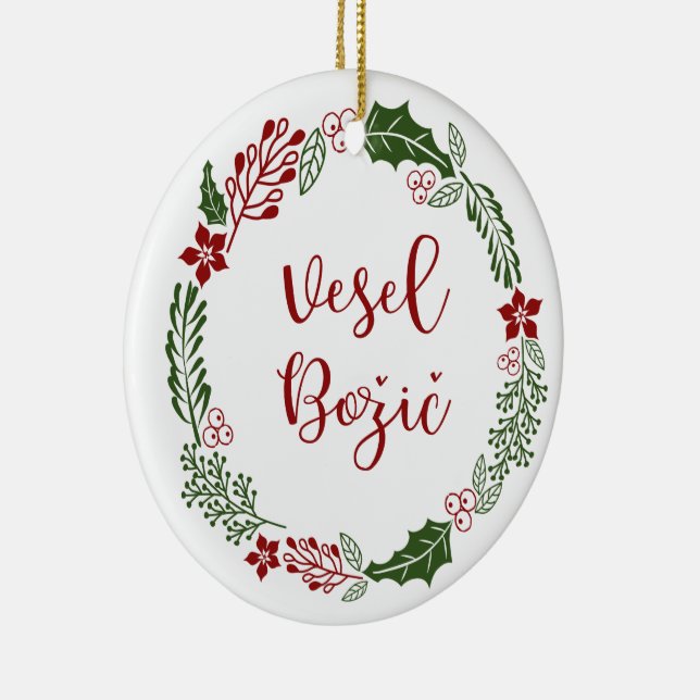 Slovenian Merry Christmas Wreath, Vesel Božič Ceramic Ornament (Right)