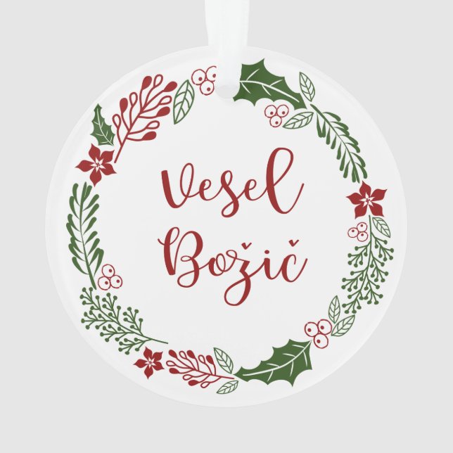 Slovenian Merry Christmas Wreath, Vesel Božič Ornament (Back)