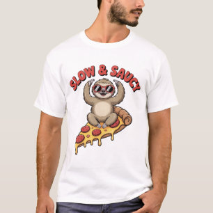 Slow and Saucy Yoga Sloth Pizza Funny T-Shirt