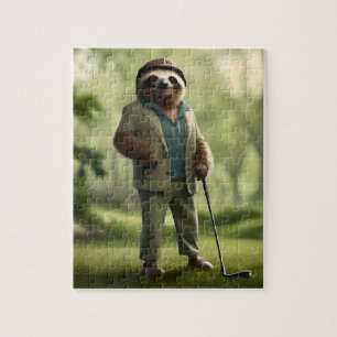 "Slow and Steady: A Sloth Dressed for Golf  Jigsaw Puzzle
