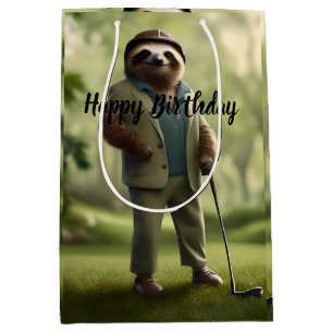 "Slow and Steady: A Sloth Dressed for Golf Medium Gift Bag
