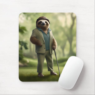 "Slow and Steady: A Sloth Dressed for Golf Mouse Pad
