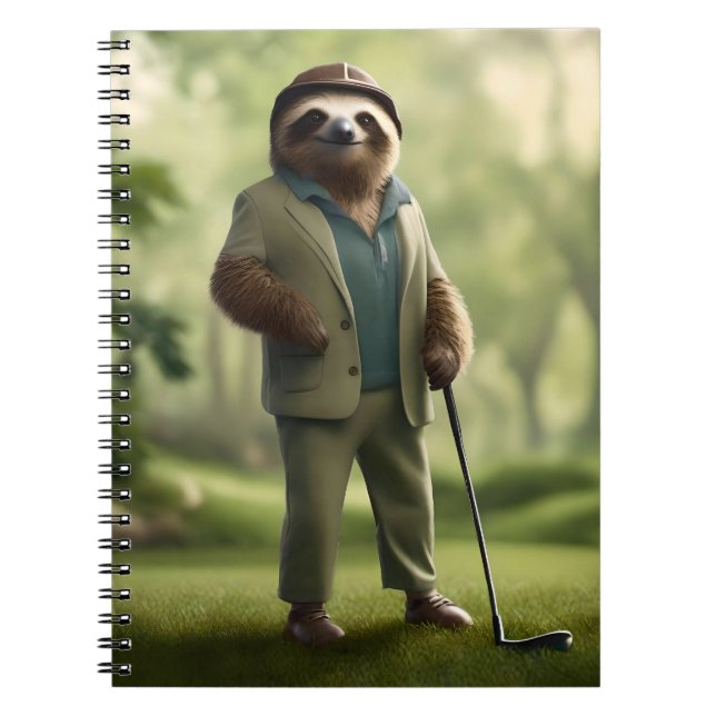 "Slow and Steady: A Sloth Dressed for Golf  Notebook (Front)