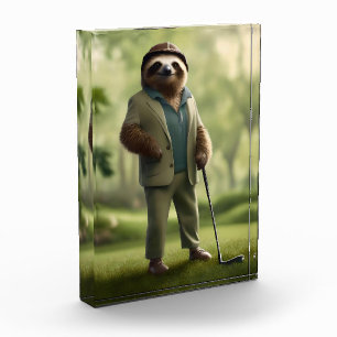 "Slow and Steady: A Sloth Dressed for Golf  Photo Block