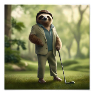 "Slow and Steady: A Sloth Dressed for Golf  Photo Print
