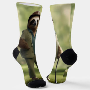 "Slow and Steady: A Sloth Dressed for Golf Socks