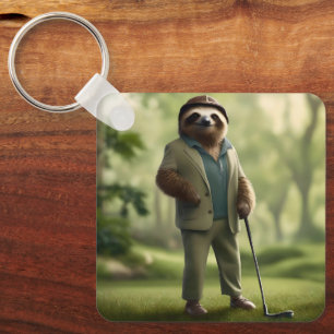 "Slow and Steady: A Sloth Is Dressed for Golf Key Ring