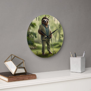 "Slow and Steady: A Sloth Is Dressed for Golf Large Clock