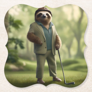 "Slow and Steady: A Sloth Is Dressed for Golf  Paper Coaster